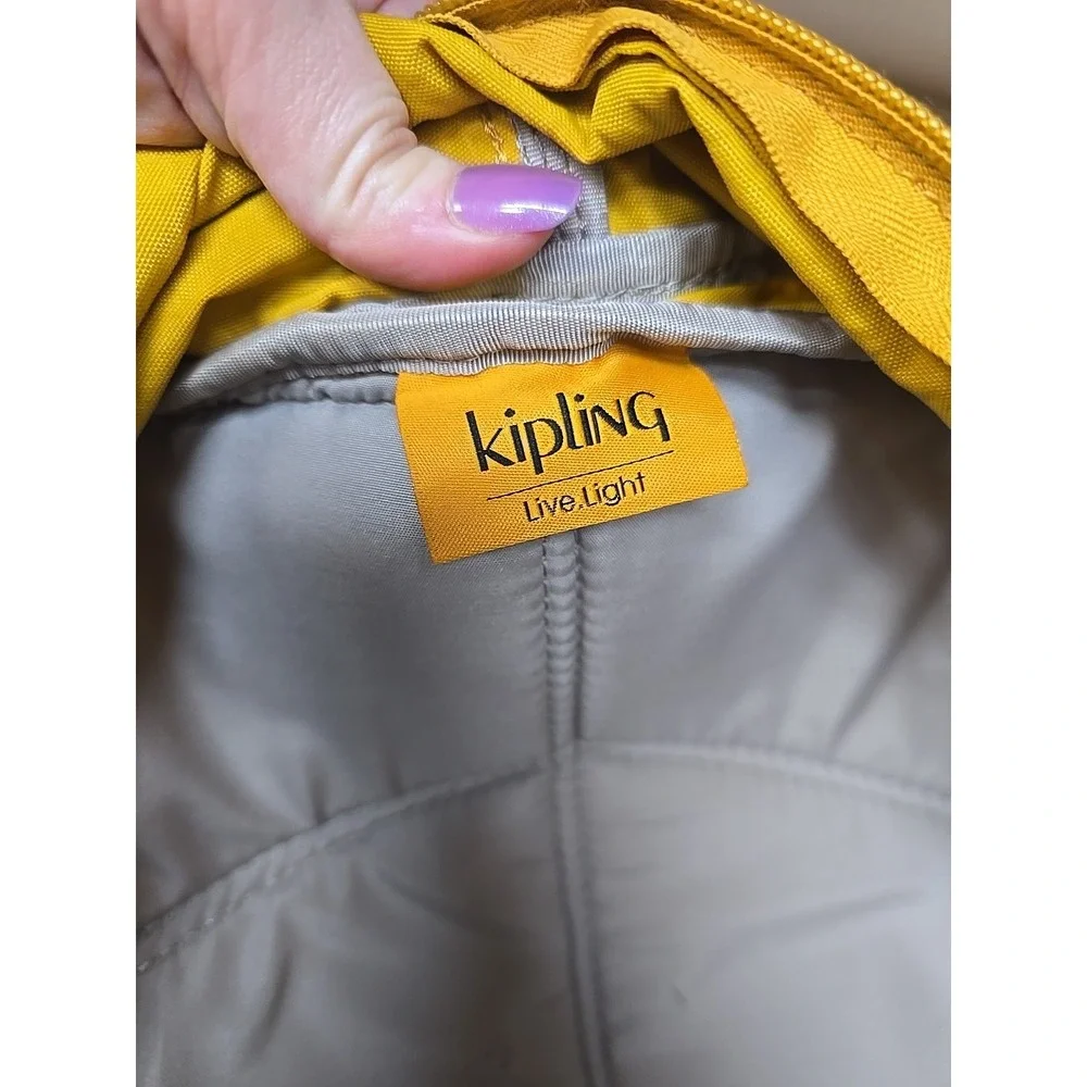 Kipling Seoul Large Laptop Backpack Yellow Gold Crinkle Nylon School Travel Bag